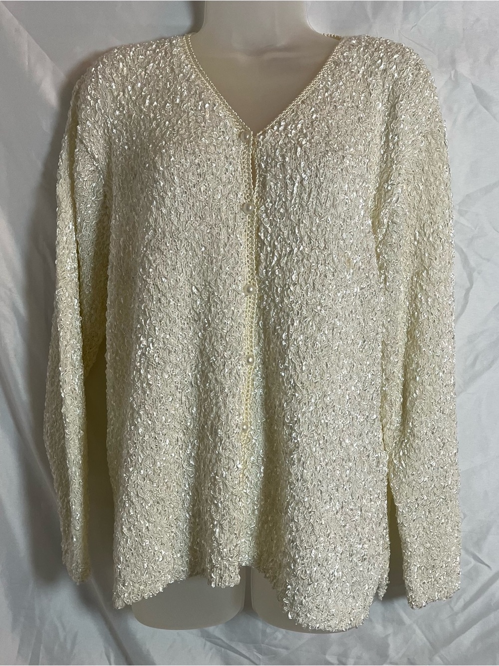 NWT Evelin Cream Wool Blend Pearl Button Knit Cardigan Sweater XL XXL